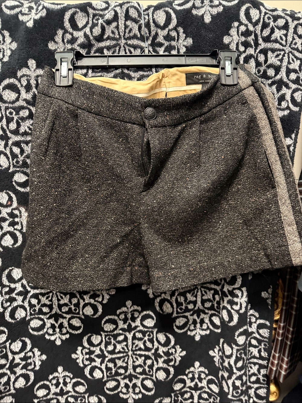 rag & bone Charcoal Metallic Tweed High-Waist Shorts with Side Stripe